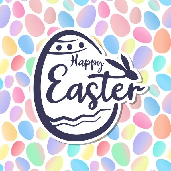 Happy Easter Text Head Rabbit Line Egg Shape Sign Colorful — Stock Vector