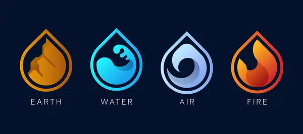Elements Nature Symbol Earth Water Air Fire Sign Line Water Stock Illustration