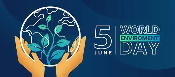 World Environment Day Hands Hold White Line Circle World Globe Stock Illustration