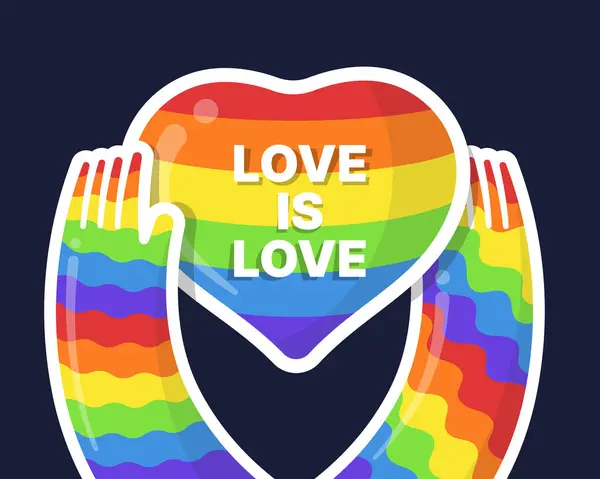 Ruce Držet Rainbow Hrdost Srdce Znamení Love Love Text Tmavomodré Royalty Free Stock Vektory