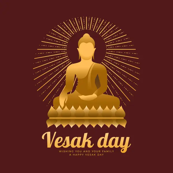 Vesak Day Golden Buddha Meditation Lotus Circle Radiate Dashed Line Stock Vector