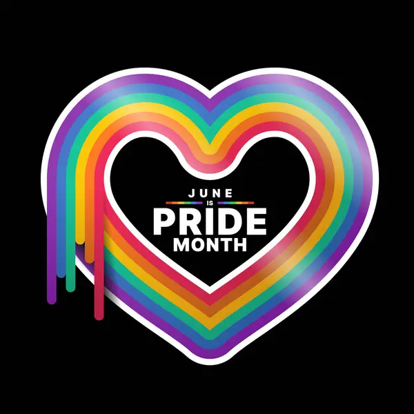 June Pride Month Text Heart Rainbow Pride Flag Frame Tab Stock Illustration