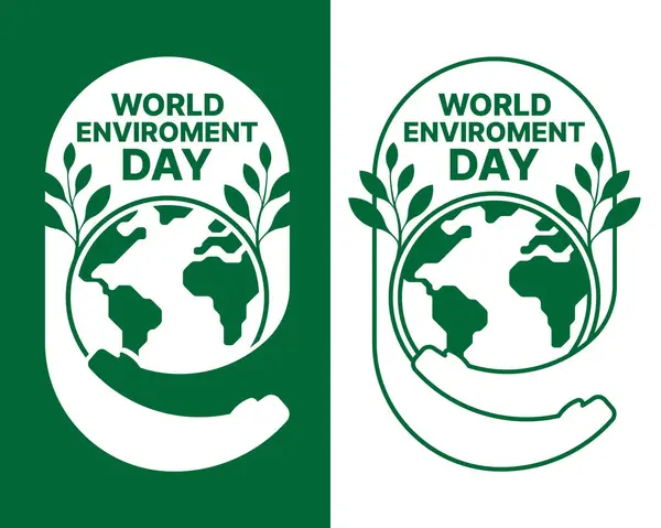 Dia Mundial Ambiente Texto Quadro Curvo Longo Com Mão Segurar Ilustração De Stock