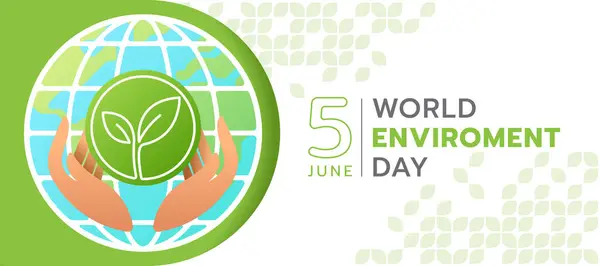 Dia Mundial Ambiente Mãos Segurando Sinal Planta Linha Branca Banner Ilustração De Stock