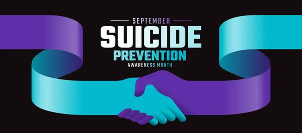 Świadomość Zapobiegania Samobójstwom Miesiąc Tekst Teal Fioletowy Długiej Wstążki Świadomości Ilustracje Stockowe bez tantiem
