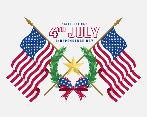 Celebrando Julho Dia Independência Texto Duas Bandeiras Americanas Cruzadas Com Gráficos De Vetores