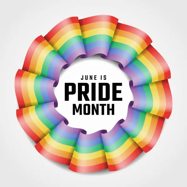 June Pride Month Text Rainbow Pride Flag Waving Rolling Circle Royalty Free Stock Vektory