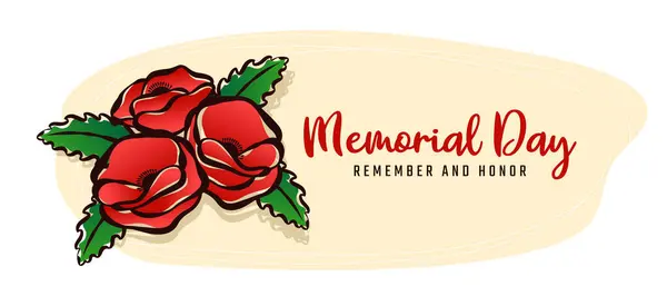 Memorial Membro Dia Texto Honra Flores Papoula Vermelha Estilo Desenho Vetor De Stock
