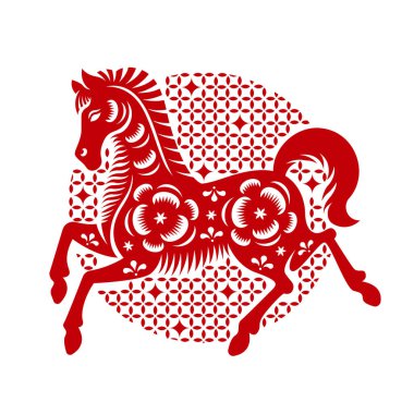 Kırmızı at zodyak kağıdı. Göz kırpan ışık desen vektör tasarımı ile daire şeklinde kesilmiş.