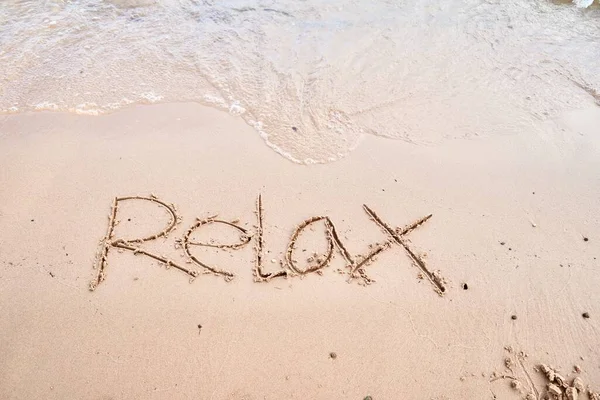 Relax Written Sand Relax Word Sand Hand Drawn — Stock Photo, Image