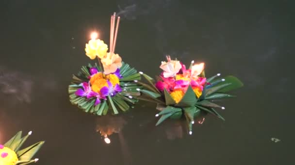 Krathong Loy Krathong Day Один Найпопулярніших Фестивалів Таїланду Який Щорічно — стокове відео