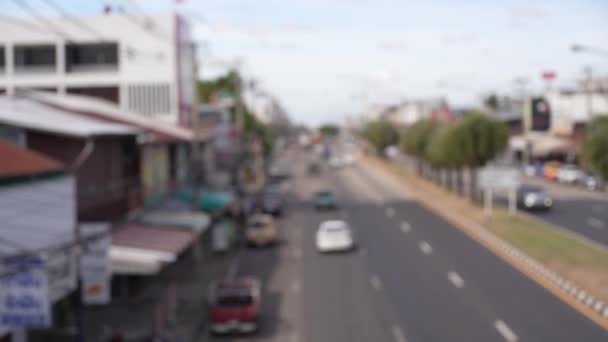 Verschwommener Autoverkehr Berufsverkehr Autoverschmutzung Stau Der Nangrong Straße Thailand — Stockvideo