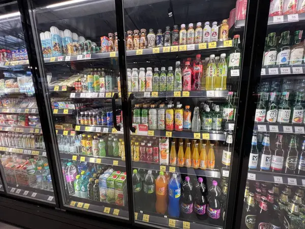 stock image Buriram Thailand, 23 December 2023 , Alcohol drinking beverage in Alcohol refrigerator market store.