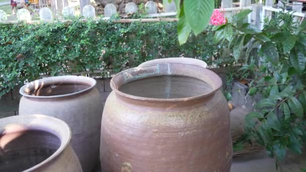 Ancient Big Jar Drinking Water Tank Water Supply Running Water — Stock Video