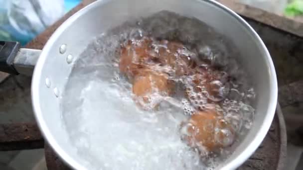 Kokt Kyckling Ägg Ekologiskt Färska Potten Thailändsk Mat — Stockvideo
