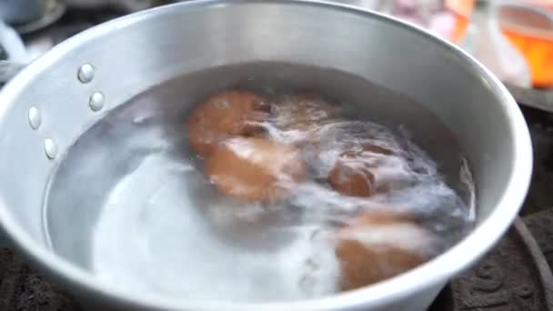Gekochtes Hühnerei Bio Frisch Topf Thai Essen — Stockvideo