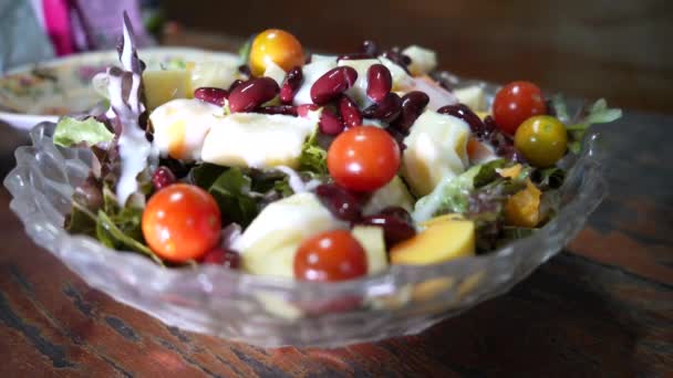 Healthy Salad Homemade Dinner Diet Veggie Salad Vegetables Organic Lettuce — Stock Video