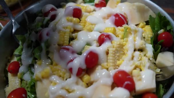 Egészséges Saláta Házi Készítésű Vacsora Diéta Zöldség Saláta Zöldség Bio — Stock videók