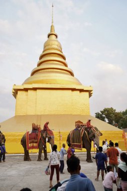 Tayland halkı, fil ve mahout geçit töreni Pavyonu Lahansai Tapınağı, 31 Ocak 2024, Buriram Tayland.