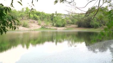 Yeşil göl nehir manzarası, Tayland 'ın kuzeydoğusundaki Buriram Eyaleti' ndeki Prasat Phanomrung Phanomrung Tarihi Parkı 'na yakın, nehrin her iki yakasında orman ağaçları olan güzel bir manzara.