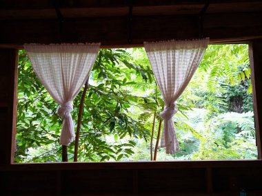 Sürgülü pencere Tayland antika ahşap evi çok havalı. .