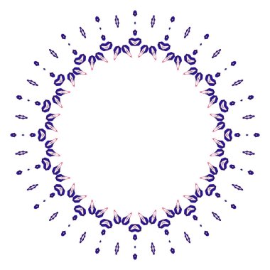 Beyaz mavi ve kırmızı suluboya kaleydoskopik çerçeve etrafında boyanmış. Güzel soyut çok renkli simetrik resim. Sanatsal çok renkli suluboya çizilmiş mandala yüzüğü.