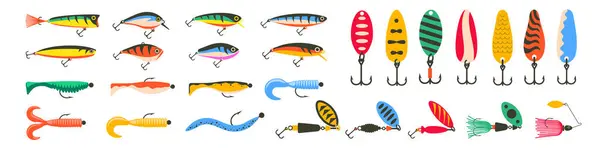 Lure Collection Fishing Baits Lure Icons — Stock Vector