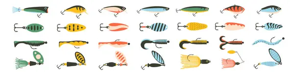Attivazione Impostata Pesca Richiamo Icona Set Esche Pesca Illustrazioni Stock Royalty Free