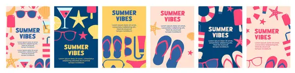 Sommerplakate Aufgestellt Sommerstimmung Auf Plakaten lizenzfreie Stockvektoren