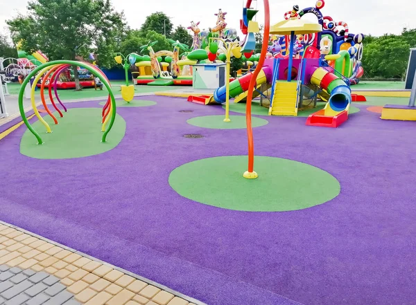 Children's playground with bright play complexes. Shroud for children in the park. lots of entertainment for children.