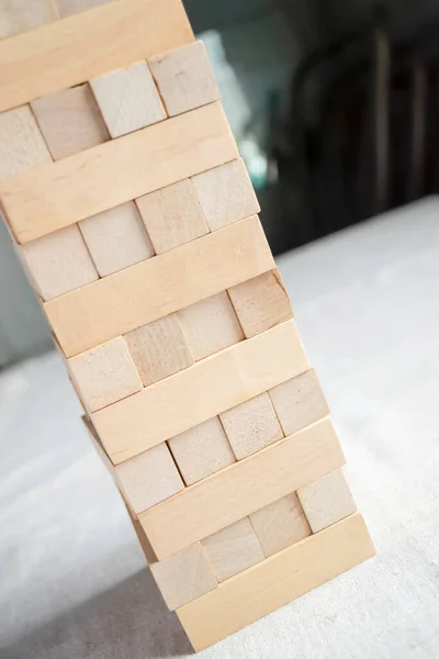 Játék Torony Fából Készült Rácsok Fából Készült Építőkészlet Társasjáték Jenga — Stock Fotó
