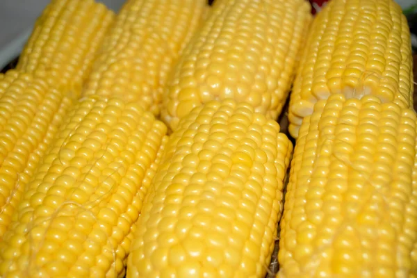 Egymás Után Hevernek Kukoricafejek Kukoricát Főzök Fél Adag Kukorica Főzéshez — Stock Fotó
