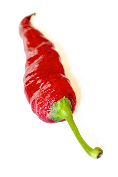 Chilipfeffer Auf Weiß Chilischote Ganz Mit Grünem Schwanz Chilischoten Sind — Stockfoto