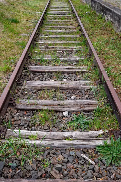 Eski paslı demiryolu rayları boyunca görüş