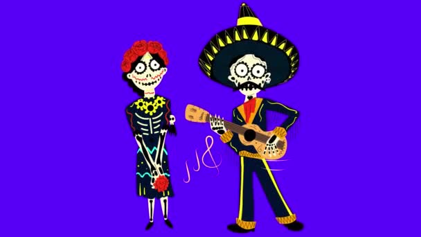 의상을 주인공들은 고립된 음악에 소브레로에 남자는 멕시코에서 죽음의 전날에 기타를 — 비디오