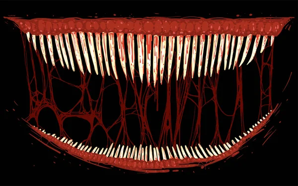 Dents Longues Tranchantes Avec Des Taches Sanglantes Des Jets Sur — Image vectorielle