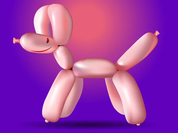 紫色の背景に笑顔で3Dインフレータブルピンクバルーン犬 バナーのためのおもちゃのペットとベクトルイラスト — ストックベクタ