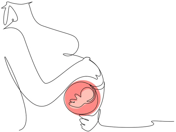 Eine Linie Schwangere Frau Mit Embryo Silhouette Auf Weißem Hintergrund — Stockvektor