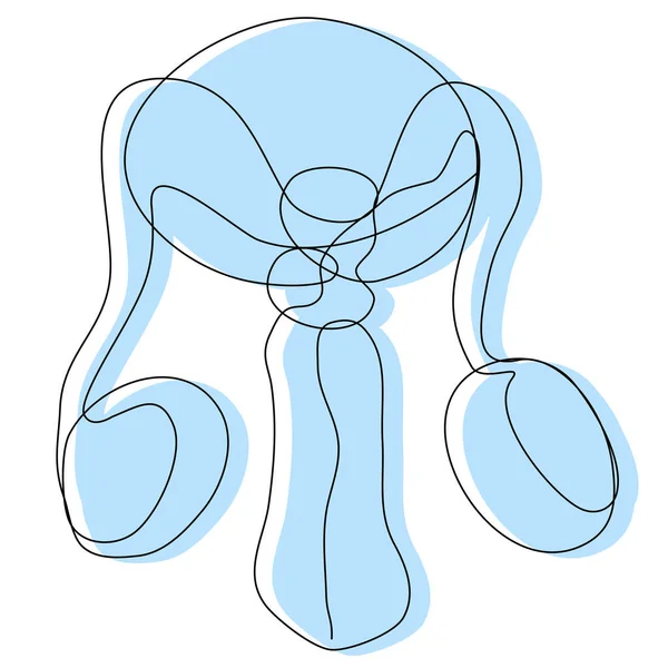 白い背景に青いシルエットの一本の線で男性器 男性の健康 生殖機能の概念 性器の輪郭を持つストックベクトル図 — ストックベクタ