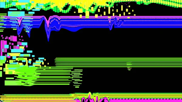 黑色背景上的绿色 蓝色和粉色的小故障干扰 设备屏幕上有损坏的矢量抽象 毁灭的概念 网络朋克 — 图库矢量图片