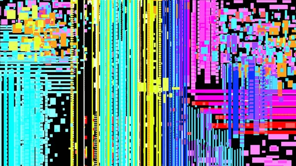 水平闪闪的闪光噪声和像素在黑色背景上 设备屏幕上有损坏的矢量抽象 毁灭的概念 网络朋克 — 图库矢量图片