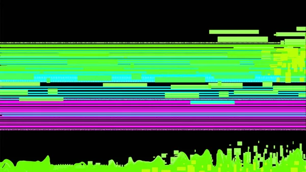 黒の背景に緑とピンクのピクセル 直線グリッチ効果 デバイスの画面上の損傷とベクトル抽象化 破壊の概念 サイバーパンク — ストックベクタ