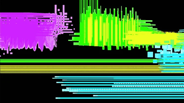 在黑色背景上呈波浪状的粉红色和蓝色的线性闪光 设备屏幕上有损坏的矢量抽象 毁灭的概念 网络朋克 — 图库矢量图片