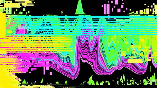 黑色背景上的蓝色 粉色和黄色的小故障噪音 设备屏幕上有损坏的矢量抽象 毁灭的概念 网络朋克 — 图库矢量图片