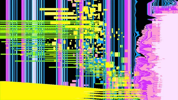 屏幕噪音与像素燃烧英寸和粉红蓝色线在黑色屏幕上 接口失效的故障设备的闪避效果 技术设计的矢量抽象 — 图库矢量图片