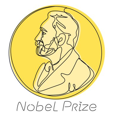 Nobel Prize in one line with a golden silhouette. Honorable Achievement in the Field of Scientific Achievement. Vector editorial illustration portrait of Alfred Nobel.  clipart