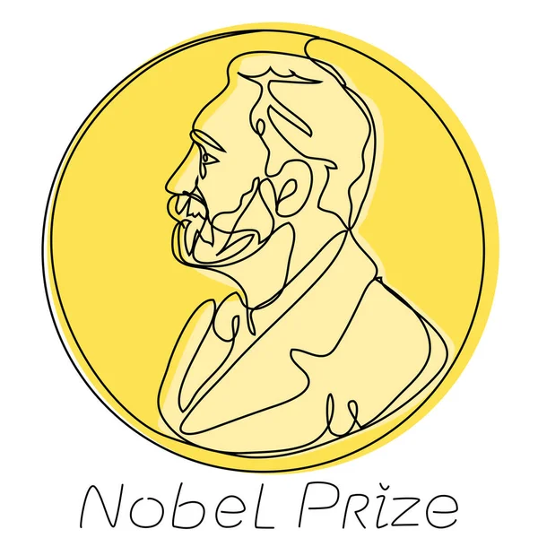 Premio Nobel Una Línea Con Una Silueta Dorada Logro Honorable — Vector de stock
