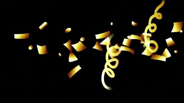 Animasi Emas Confetti Pada Layar Hitam Efek Dari Liburan Kemenangan — Stok Video