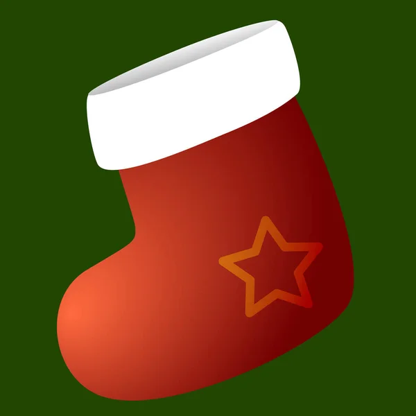 Karácsonyi Piros Zokni Egy Csillag Zöld Háttér Vektorillusztráció Mikulás Cipőjéről — Stock Vector