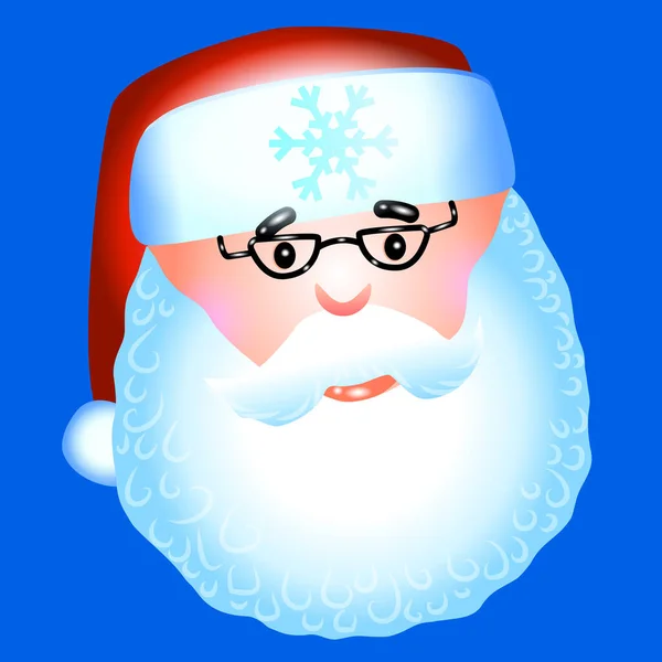 Niedlicher Weihnachtsmannkopf Mit Neujahrsmütze Lächelt Auf Blauem Hintergrund Vektorillustration Einer — Stockvektor